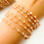 Load image into Gallery viewer, Coated Peach Moonstone Gold Plated Wire Chain. CMS60