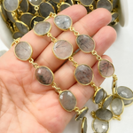 Load image into Gallery viewer, Black Rutile Organic Shape Bezel Gold Plated Wire Chain. BRU4

