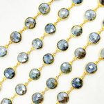 Load image into Gallery viewer, Coated Labradorite Round Shape Bezel Gold Plated Wire Chain. CLB64