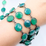 Load image into Gallery viewer, Green Onyx Organic Shape Bezel Oxidized Wire Chain. ON8