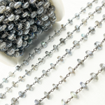 Load image into Gallery viewer, Coated Labradorite Rondel Smooth Oxidized Wire Chain. CLB49