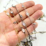 Load image into Gallery viewer, White Moonstone Bezel Set Oval & Pear Shape CZ Dangle Wire Chain. WMS2