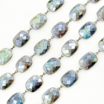Load image into Gallery viewer, Coated Labradorite Rectangle Shape Bezel Oxidized Wire Chain. CLB13