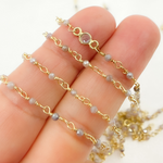Load image into Gallery viewer, Coated Multi Moonstone & CZ Gold Plated Wire Chain. CMS66