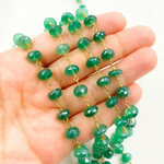 Load image into Gallery viewer, Green Onyx Rondel Faceted Gold Plated Wire Chain.