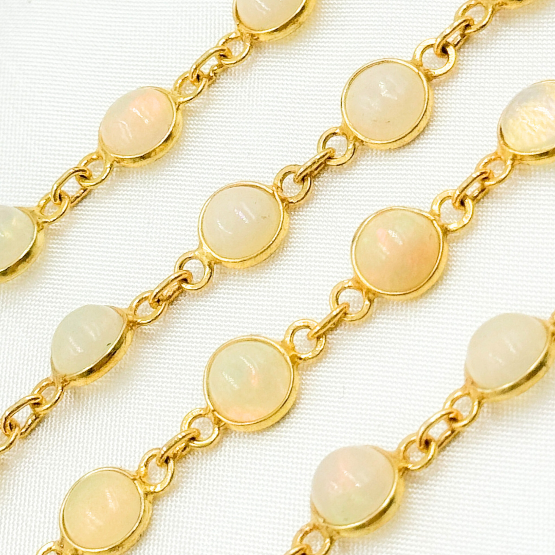 Ethiopian Opal Round Shape Bezel Gold Plated Wire Chain. ETH9