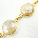 Load image into Gallery viewer, Coated White Moonstone Round Shape Bezel Gold Plated Silver Wire Chain. CMS18
