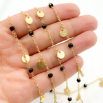 Load image into Gallery viewer, Black Spinel and Dangle Disc Gold Plated Wire Chain.