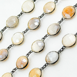 Load image into Gallery viewer, Coated White Moonstone Round Shape Bezel Oxidized Wire Chain. CMS15