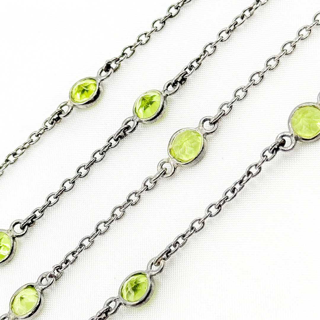 Peridot Round Shape Bezel Oxidized Connected Wire Chain. PER1