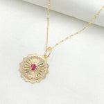Load image into Gallery viewer, 14k Solid Gold Diamond and Ruby Heart Circle Charm. GDP571