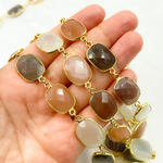 Load image into Gallery viewer, Multi Moonstone Rectangular Shape Bezel Gold Plated Wire Chain. MMS24
