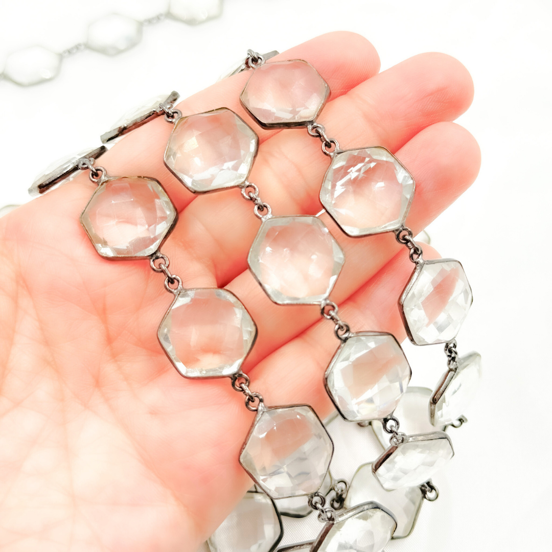 Crystal Hexagon Shape Bezel Oxidized Wire Chain. CR33