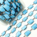 Load image into Gallery viewer, Turquoise Rectangle Shape Bezel Oxidized 925 Sterling Silver Wire Chain. TRQ3