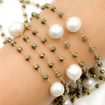 Load image into Gallery viewer, Pyrite & Pearl Gold Plated 925 Sterling Silver Wire Chain.