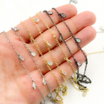 Load image into Gallery viewer, Created White Opal + CZ Pear Shape Dangle Chain. CWO14