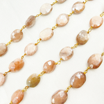 Load image into Gallery viewer, Coated Peach Oval Moonstone Gold Plated Wire Chain. CMS77
