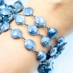 Load image into Gallery viewer, Coated Labradorite Round Shape Bezel Oxidized Wire Chain. CLB7