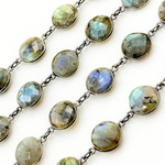 Load image into Gallery viewer, Labradorite Round Shape Bezel Oxidized Wire Chain. LAB115