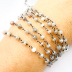 Load image into Gallery viewer, Coated Multi Moon stone Black Rhodium 925 Sterling Silver Wire Chain. CMS51