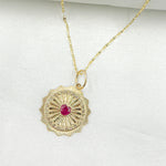 Load image into Gallery viewer, 14k Solid Gold Diamond and Ruby Heart Circle Charm. GDP571