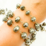 Load image into Gallery viewer, Pyrite Rondel Faceted Gold Plated Wire Chain. PYR53