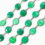 Load image into Gallery viewer, Green Onyx Organic Shape Bezel Oxidized Wire Chain. ON8