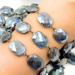 Load image into Gallery viewer, Coated Labradorite Rectangle Shape Bezel Oxidized Wire Chain. CLB13
