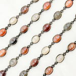 Load image into Gallery viewer, Coated Multi Moonstone Oval Shape Bezel Oxidized Wire Chain. CMS107
