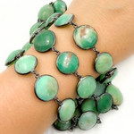 Load image into Gallery viewer, Chrysoprase Round Shape Bezel Oxidized Wire Chain. CHR32
