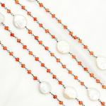 Load image into Gallery viewer, Carnelian &amp; Pearl Round Shape Oxidized Wire Chain. CAR12
