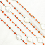 Load image into Gallery viewer, Carnelian & Pearl Round Shape Oxidized Wire Chain. CAR12