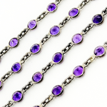Load image into Gallery viewer, Amethyst Round Shape Bezel Oxidized Wire Chains
