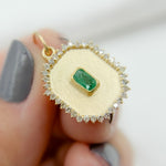 Load image into Gallery viewer, GDP612. 14k Solid Gold Rectangle Shape Emerald and Diamond Charm