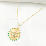 Load image into Gallery viewer, GDP618. 14k Solid Gold Diamond & Emerald Circle Charm