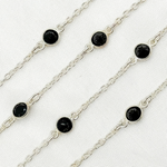 Load image into Gallery viewer, Black Spinel Round Shape Bezel 925 Sterling Silver Connected Wire Chain. BSP13