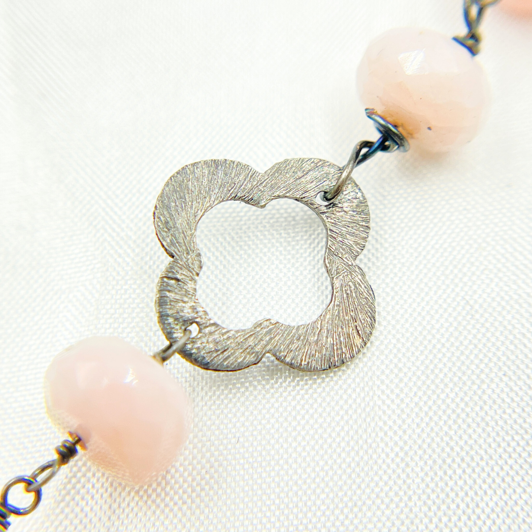 Pink Opal with Marquis Shape Oxidized Wire Chain. POP10