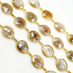 Load image into Gallery viewer, Coated Light Grey Organic Shape Bezel Gold Plated Wire Chain. CMS24