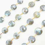 Load image into Gallery viewer, Coated Labradorite Coin Shape Gold Plated Wire Chain