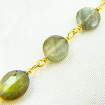 Load image into Gallery viewer, Labradorite Coin Shape Gold Plated Wire Chain. LAB82