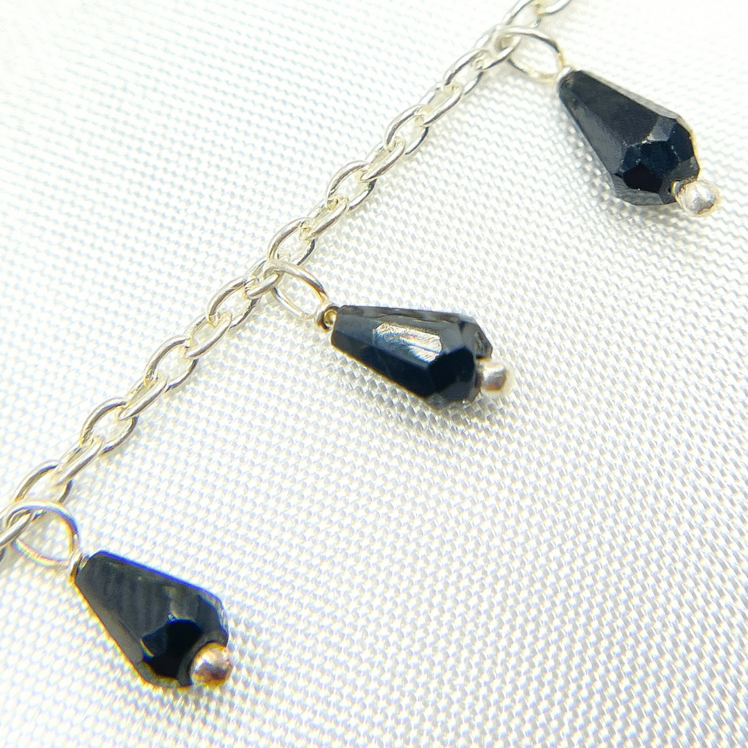 Black Spinel Drop Dangle 925 Sterling Silver Wire Chain. BSP36