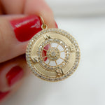 Load image into Gallery viewer, 14k Solid Gold Diamond Medallion Compass Charm. GDP483