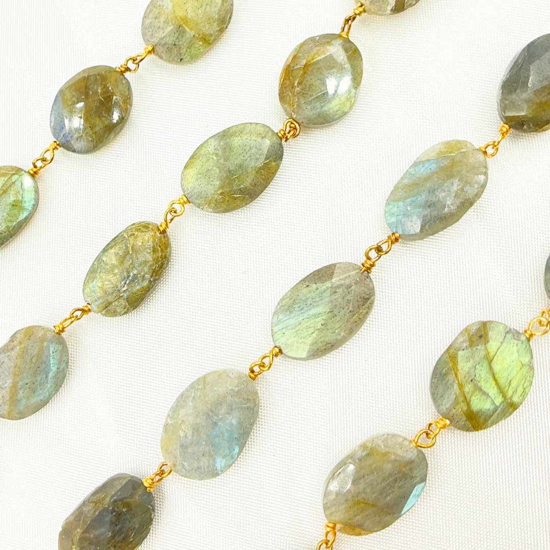 Labradorite Oval Shape Gold Plated Wire Chain. LAB77