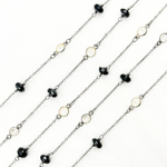 Load image into Gallery viewer, Black Spinel Rondel Shape & White Topaz Oxidized Connected Wire Chain. BSP26