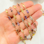 Load image into Gallery viewer, CZ45. Multi Color Cubic Zirconia Rectangular Shape Connected Chain