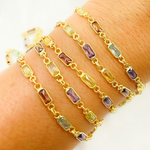 Load image into Gallery viewer, CZ45. Multi Color Cubic Zirconia Rectangular Shape Connected Chain