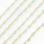 Load image into Gallery viewer, Coated Milky Aquamarine Gold Plated Wire Chain. AQU25