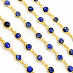 Load image into Gallery viewer, Lapis Lazuli Round Shape Bezel Gold Plated Wire Chain. LAP15