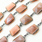 Load image into Gallery viewer, Coated Peach Moonstone Mix Shape Bezel Oxidized Wire Chain. CMS12