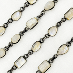 Load image into Gallery viewer, White Moonstone Mix Shape Bezel Oxidized Wire Chain. WMS39